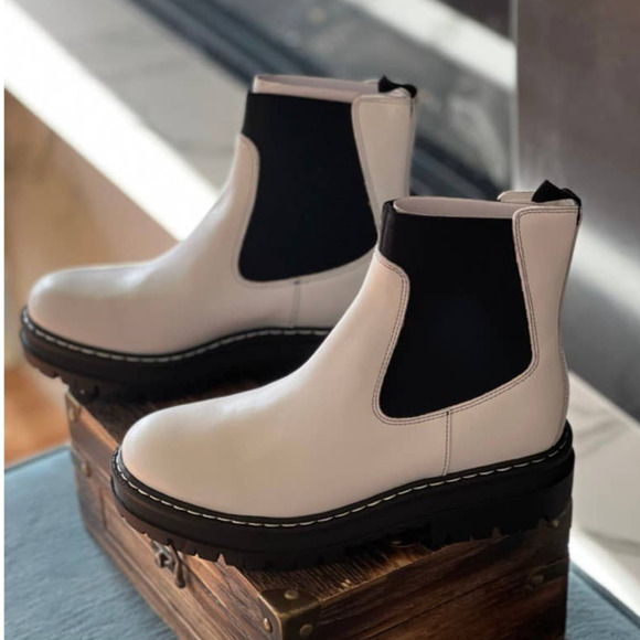 Marc Fisher Patrick Chelsea Lugsole Booties in White Leather - Picture 4 of 10